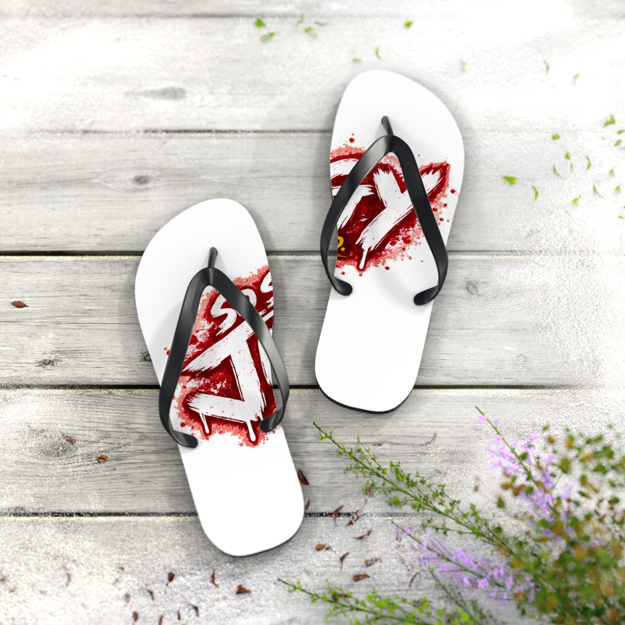 Flip Flops - Graffiti Red Script Summer Beach Sandals